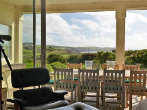 Bringing the outside in with floor to ceiling glazed door to the covered terrace