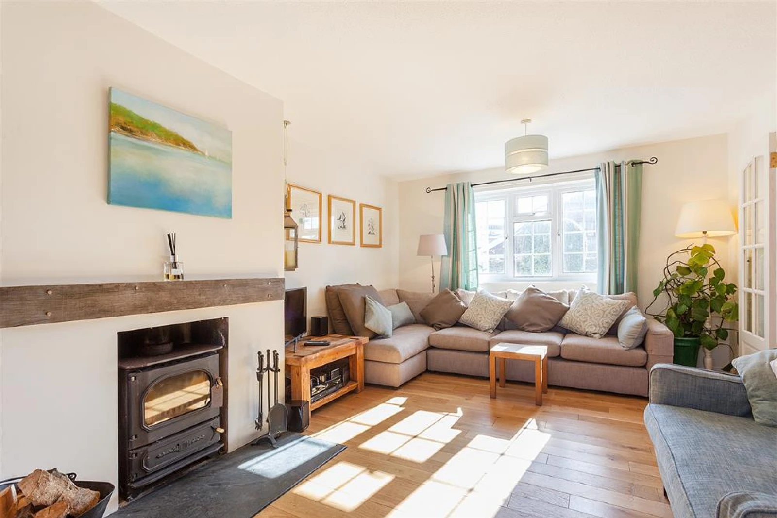 The seating area and feature log burner.
