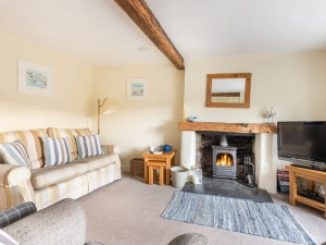 Another view of the cosy lounge with log burner.