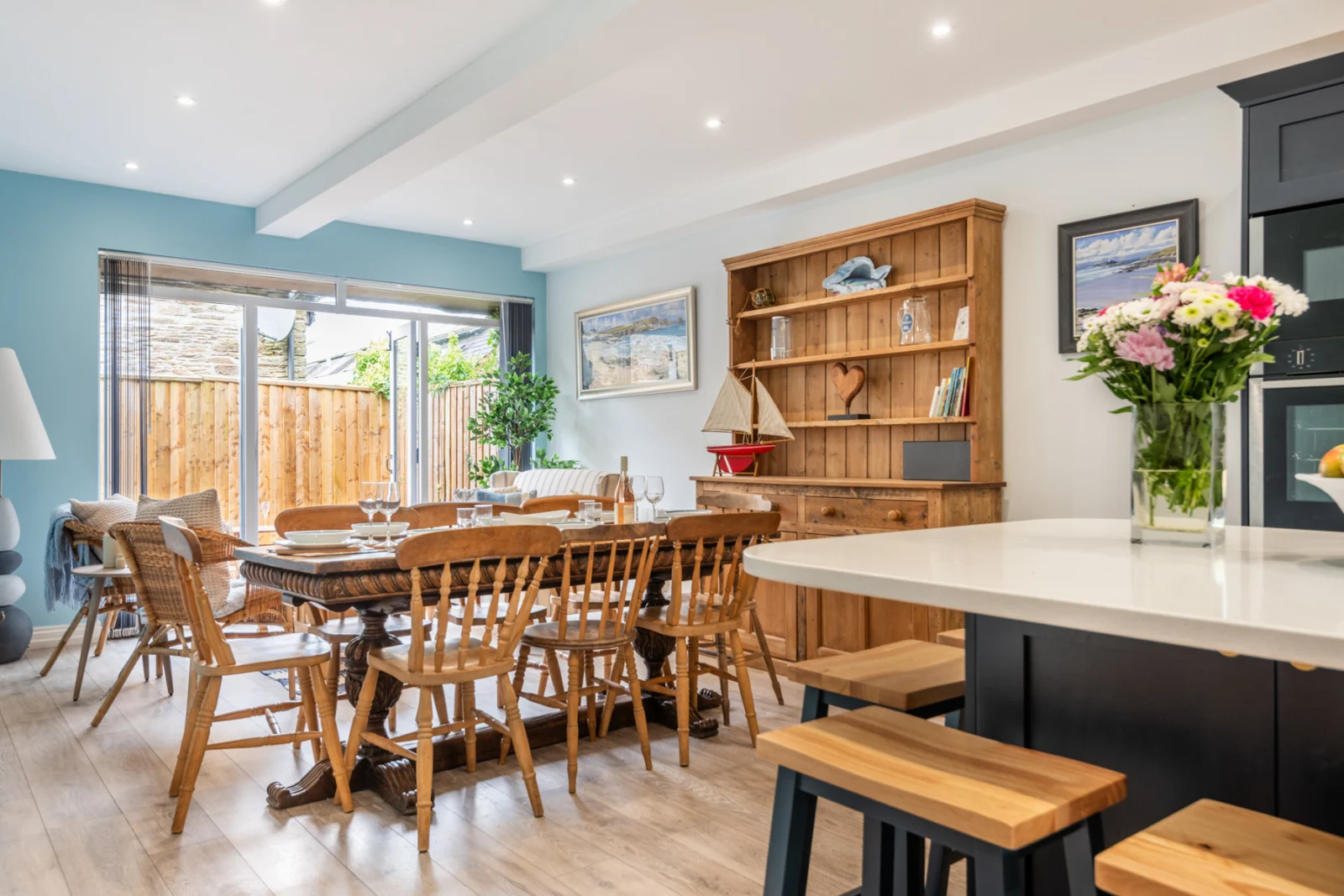 The dining area with further relaxing area. 