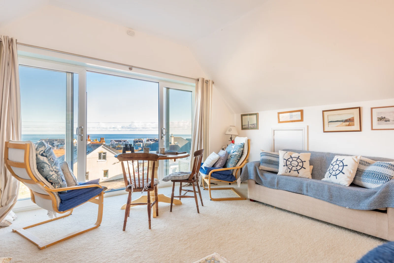 The first floor lounge with views across the ley and out to sea.