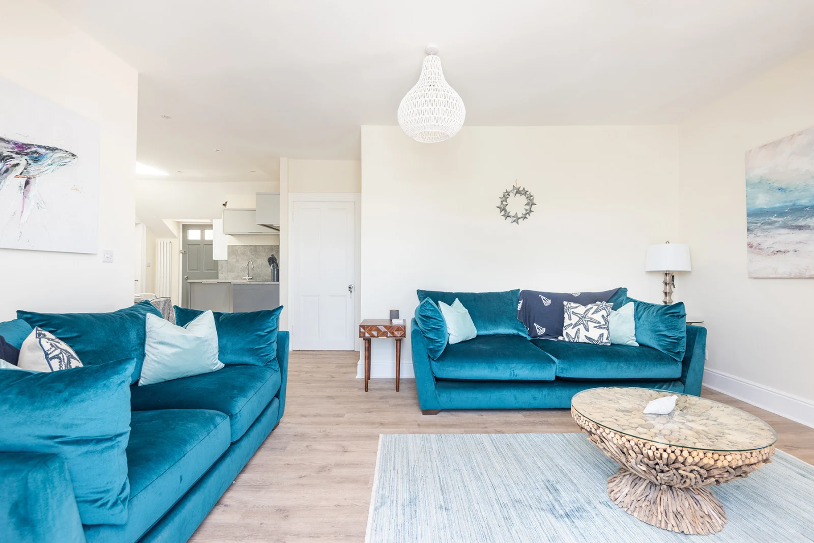 Living area through to contemporary kitchen.