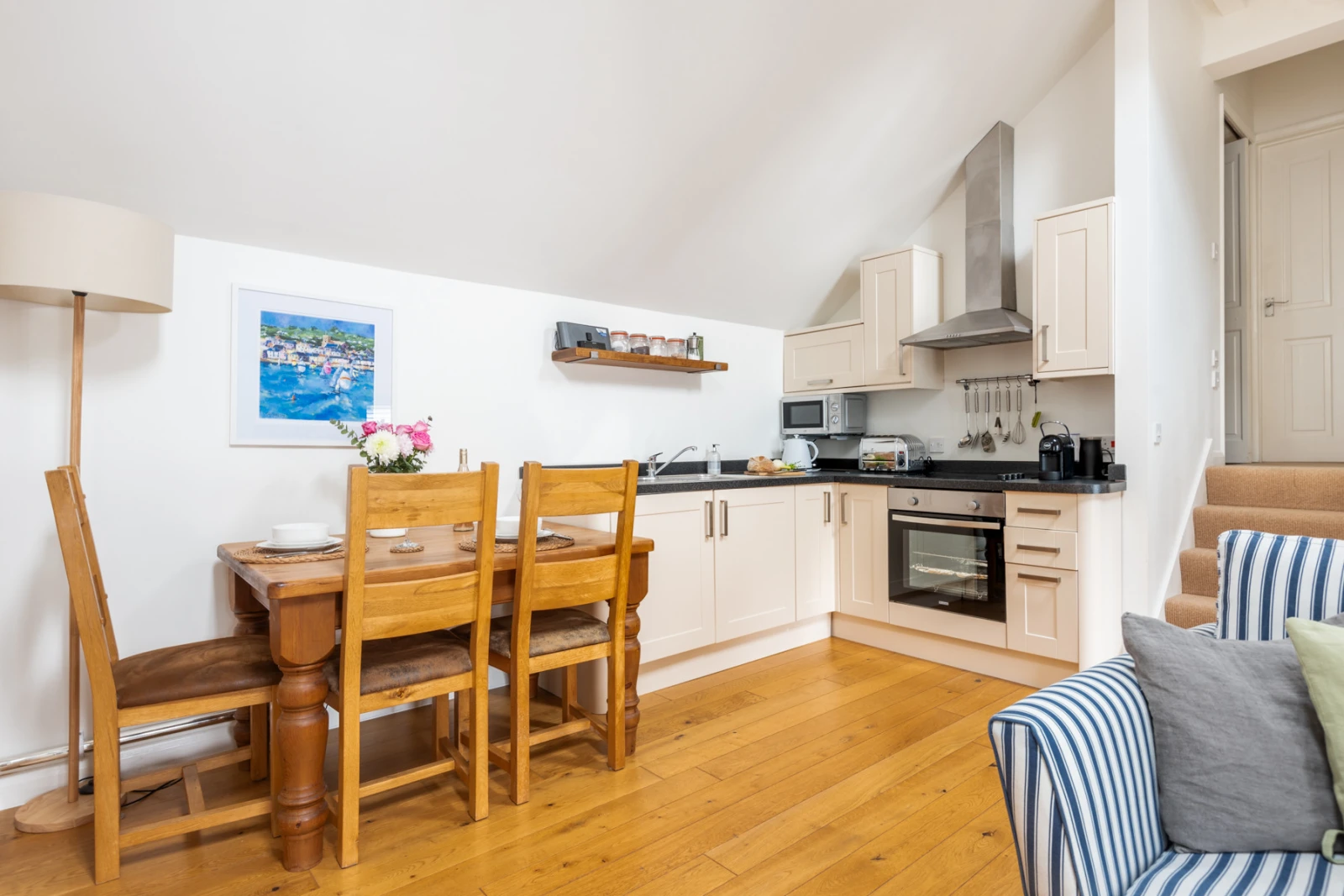 The open plan kitchen and dining area