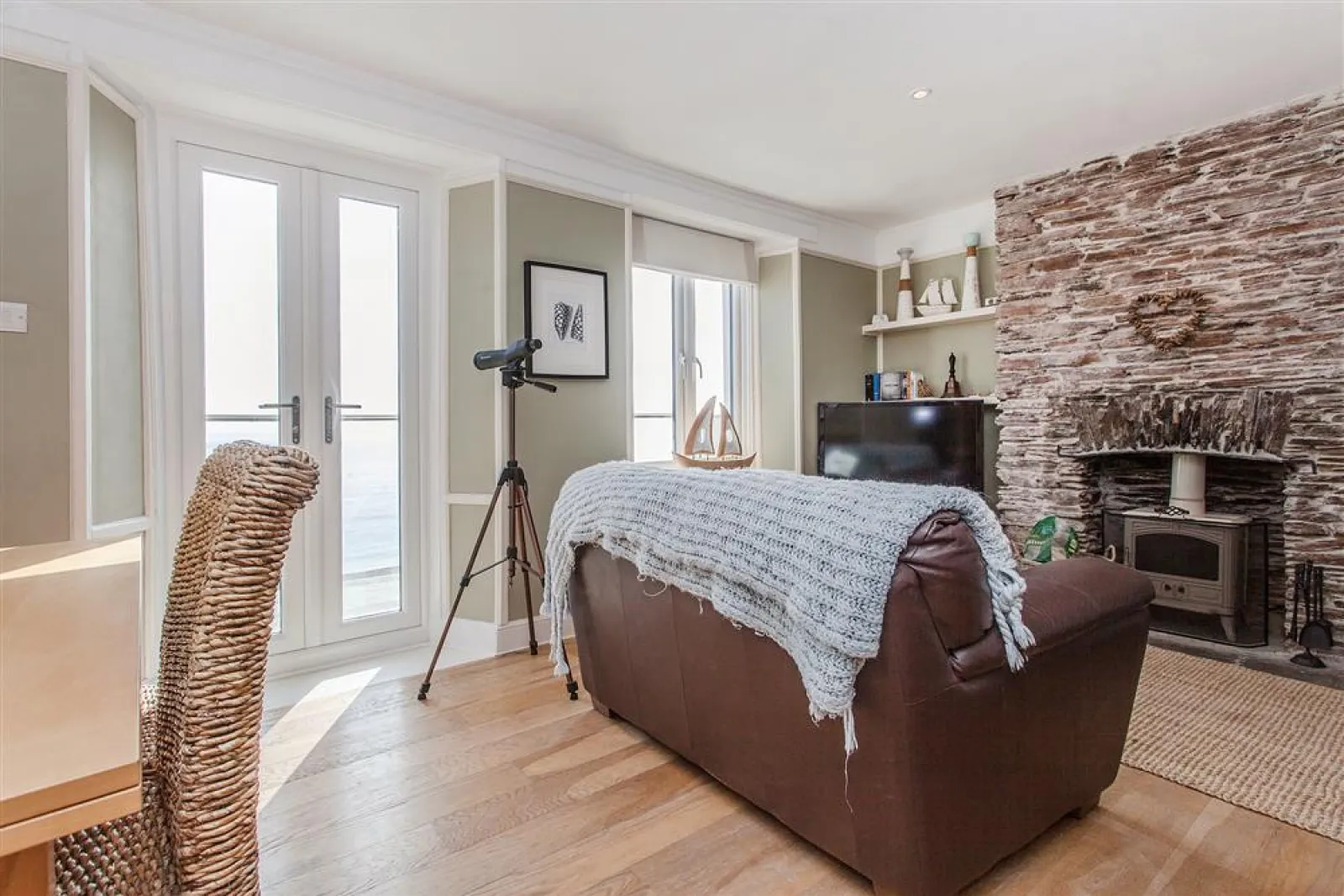 The living room with woodburner stove.