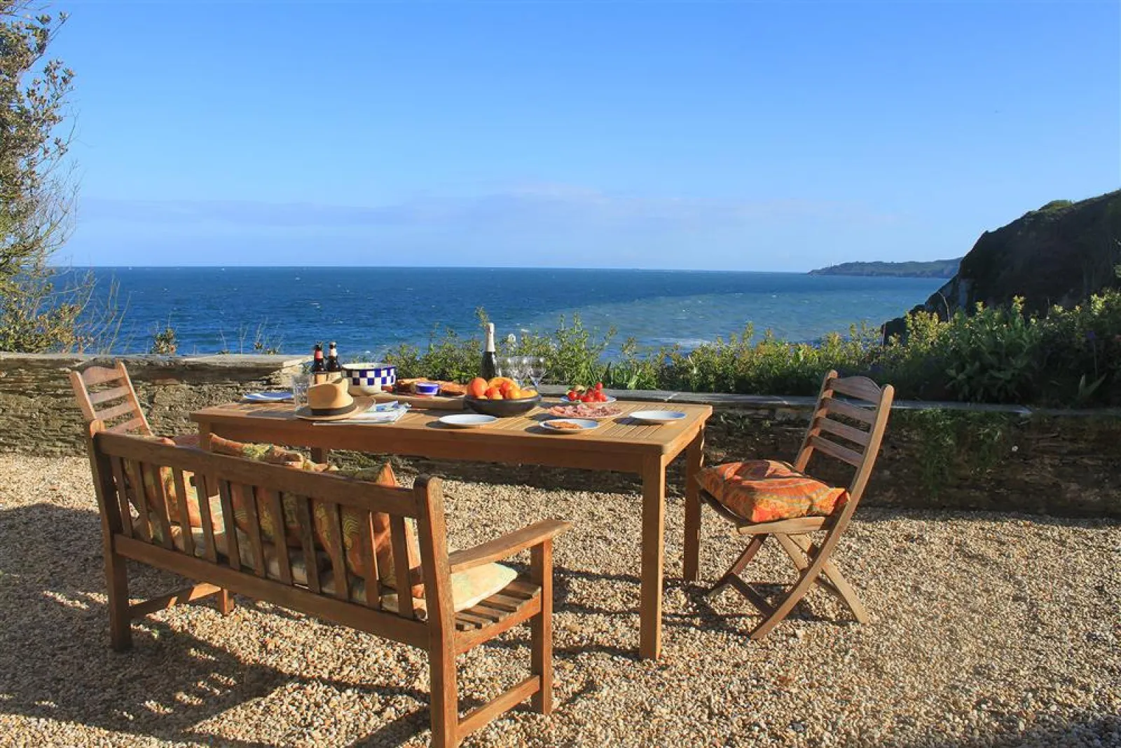 The terrace at The White House with one of the best views in Devon.
