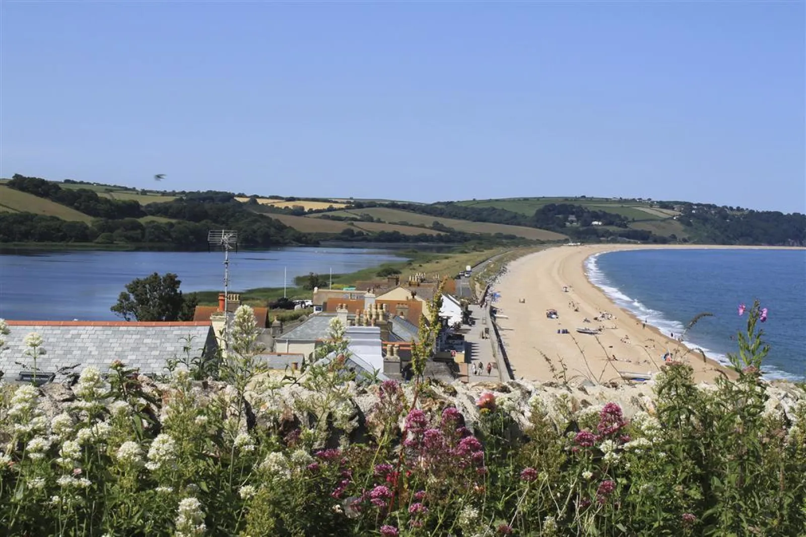 The view of Torcross from the front terrace at The White House.