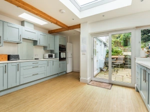 Kitchen diner with the patio doors to the terrace and garden.