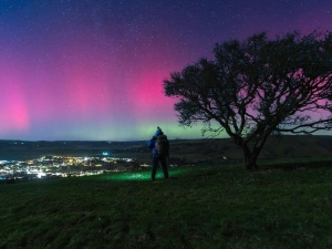 The Northern lights across the village