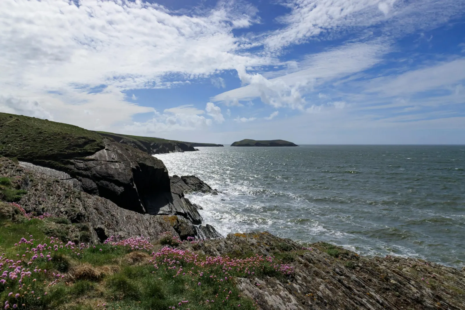 View along Ceredigion Coast towards Cardigan Island