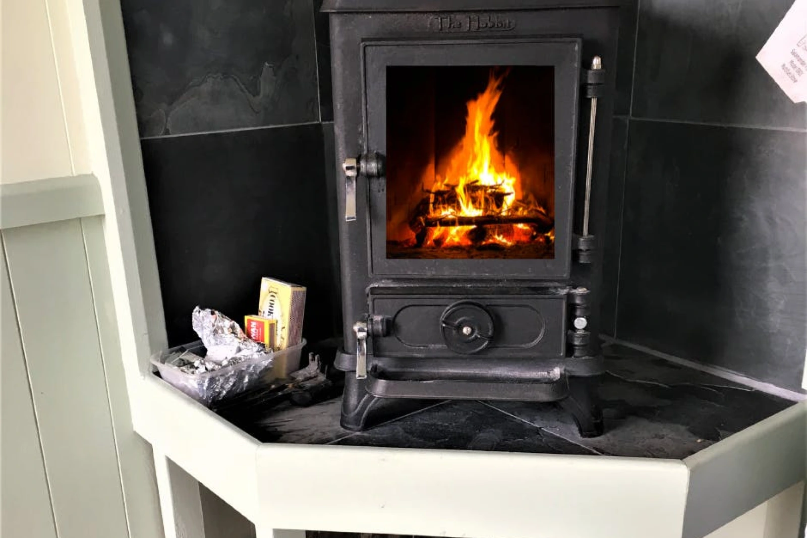 Log burner in The Shepherd's Hut