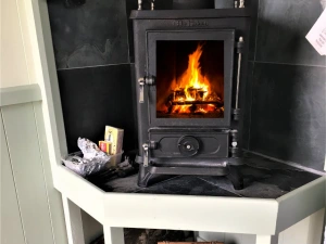 Log burner in The Shepherd's Hut