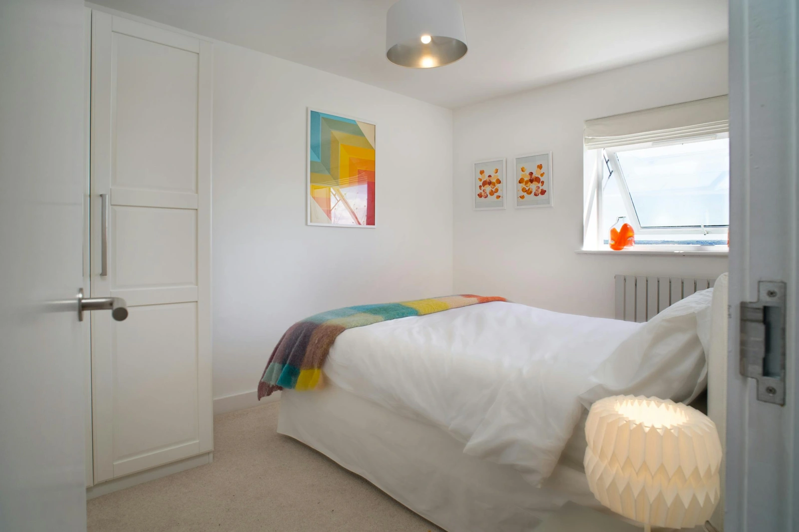 Double bed, wardrobe, bedside cabinet and lamp
