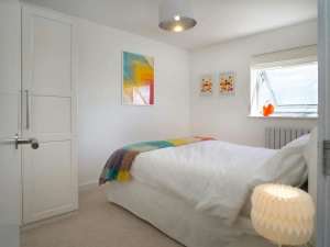 Double bed, wardrobe, bedside cabinet and lamp