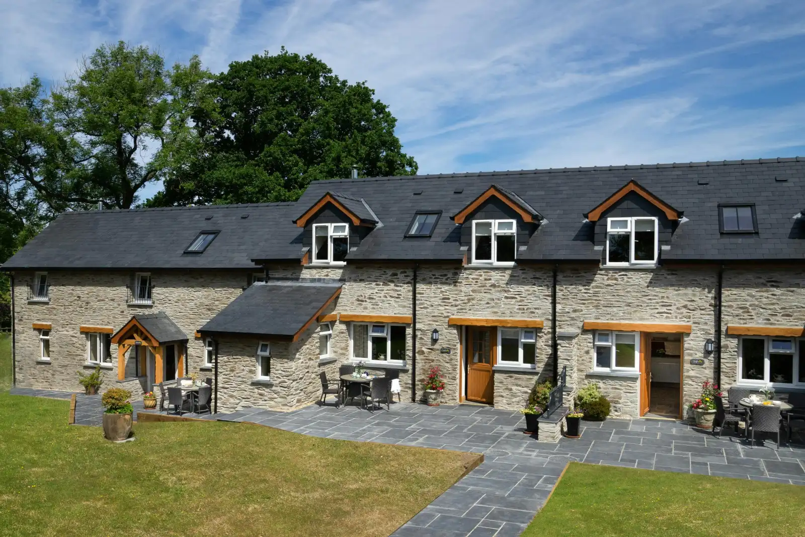 Penwern Fach Cottages with Towy Cottage on the left