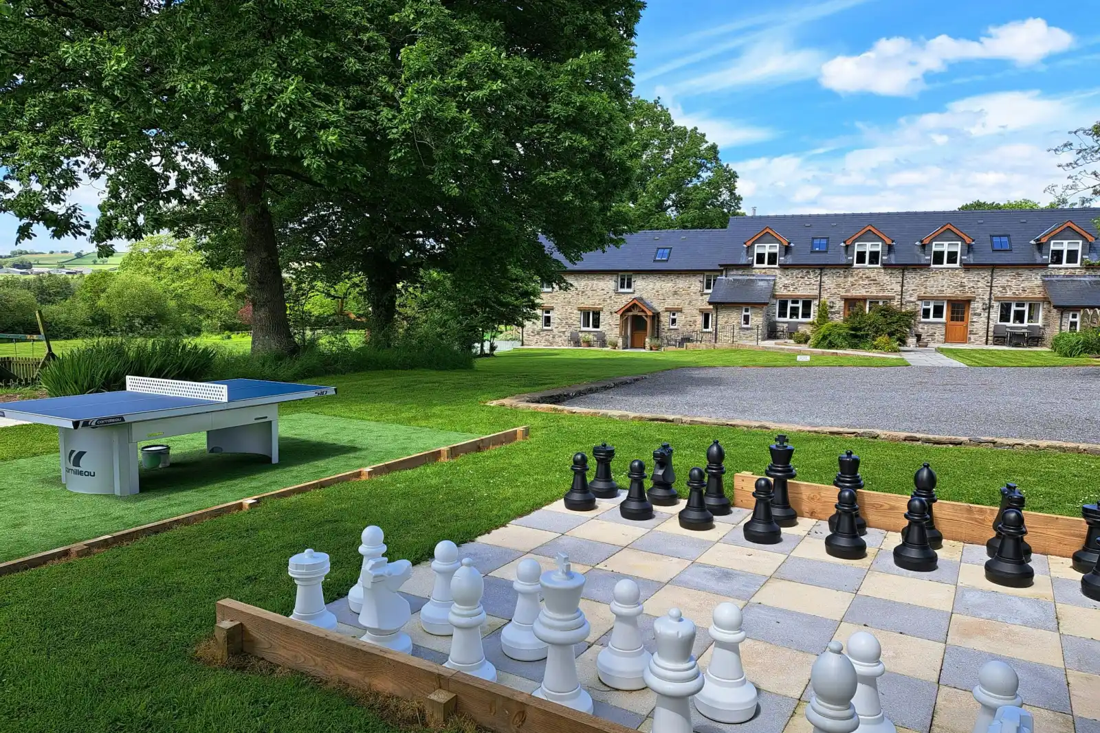 A giant Chess and Draughts game in the shared garden
