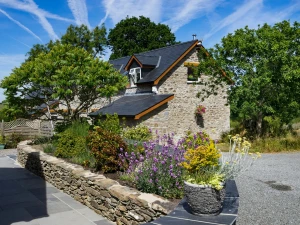 Towy Cottage with parking at the side and flower beds