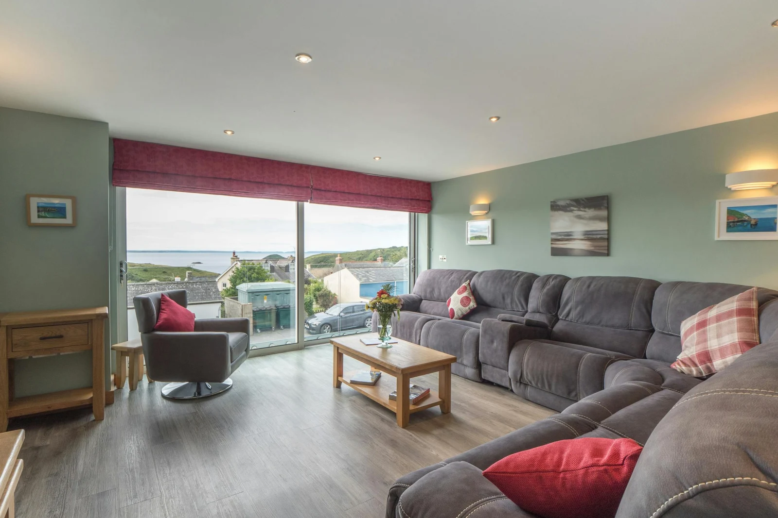 Large corner sofa, armchair and large picture window