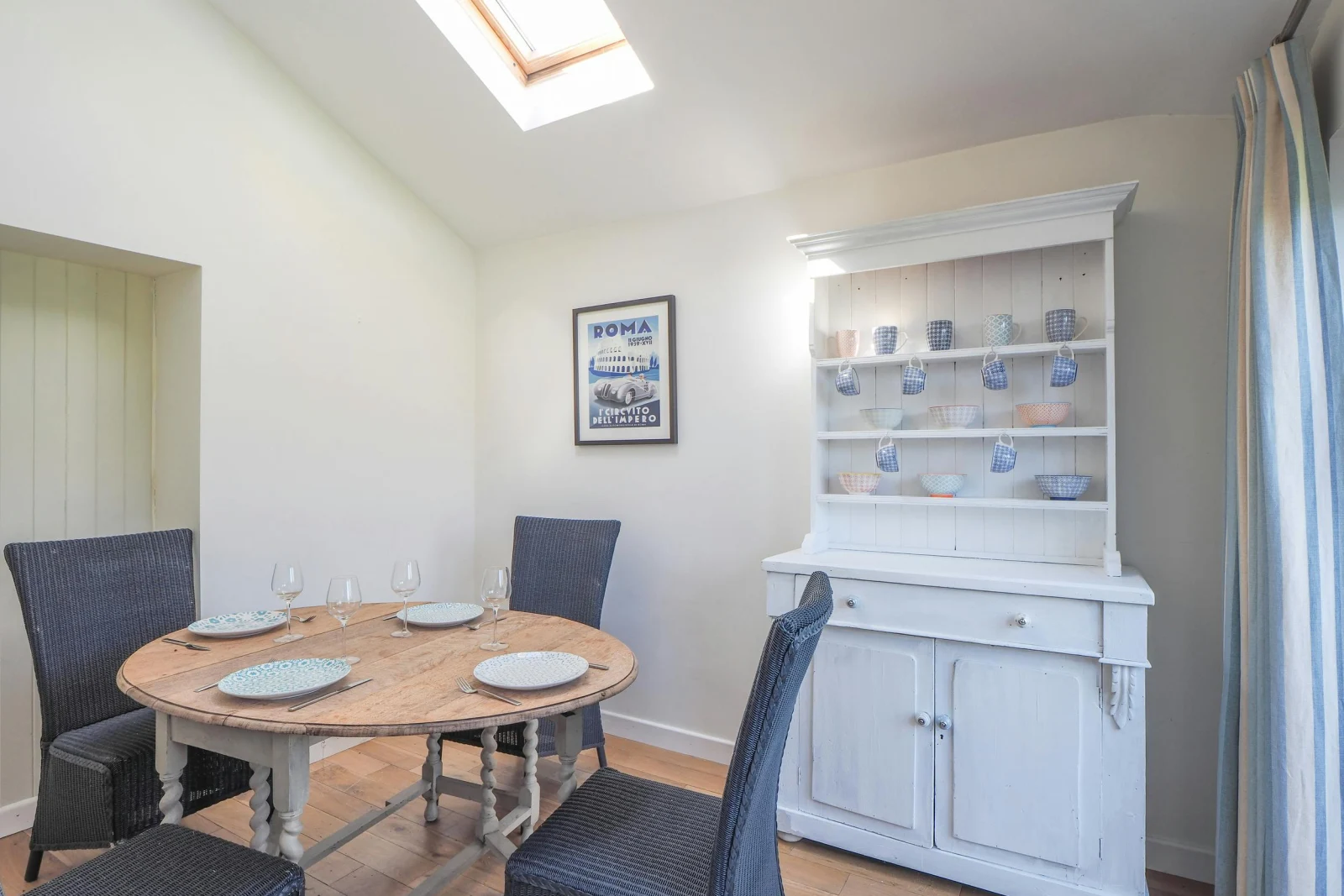 Dining table and chairs, dresser