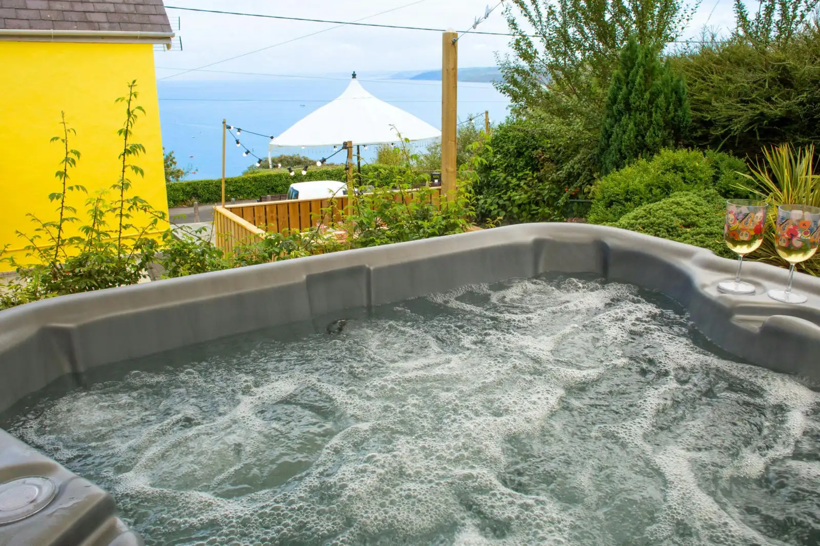 Hot tub with sea views