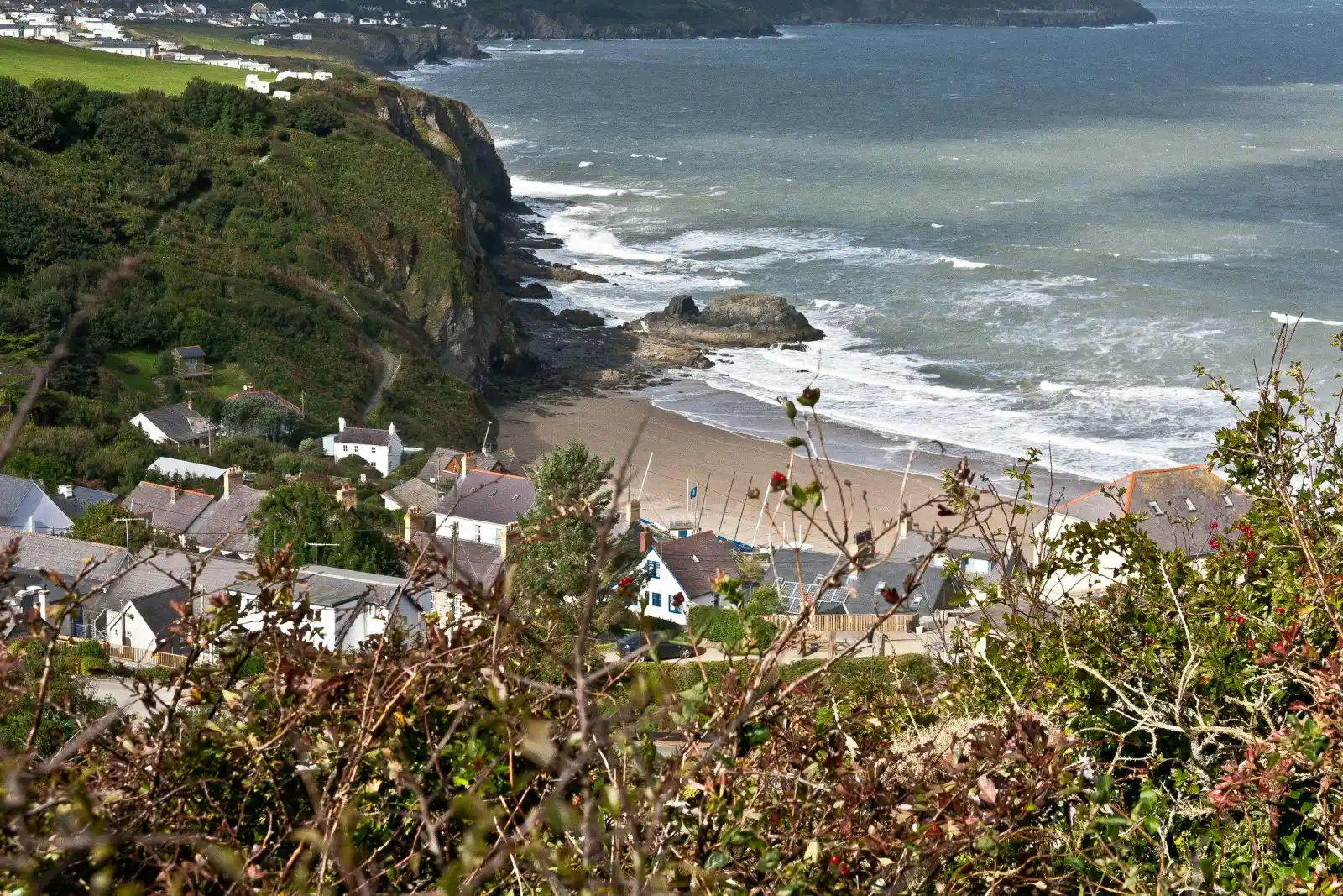 View down onto Tresaith and sandy beach