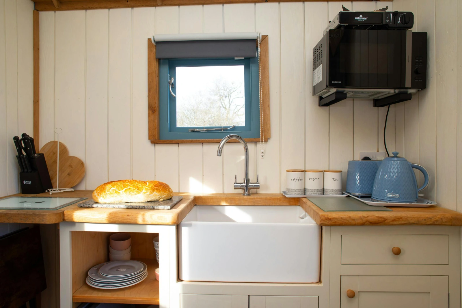 Kitchen area with a microwave