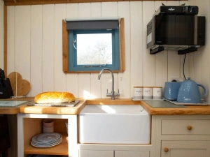 Kitchen area with a microwave