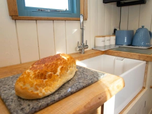 Kitchen area with Belfast sink
