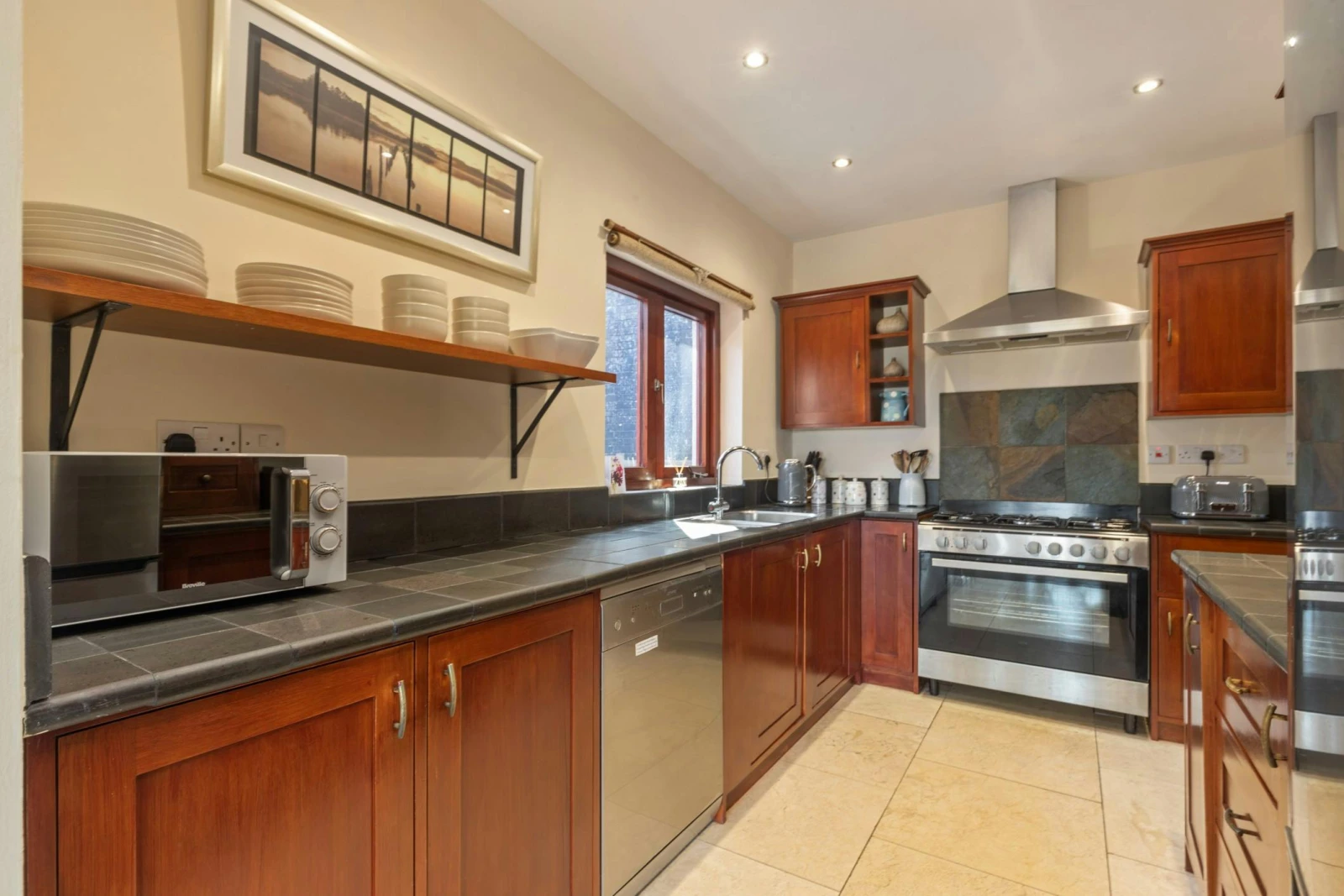 Large cooker range, dishwasher and microwave