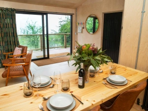 View from the patio doors to the veranda and the lake